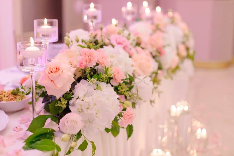 Elements of a romantic wedding theme.