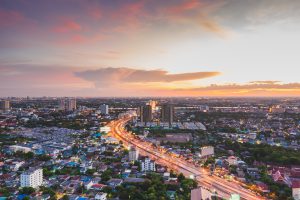 Aerial view of Nonthaburi province. IMPACT Arena sits in Muang Thong Thani in the area.